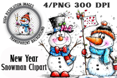 New Year Snowman Clipart PNG Product Image 1