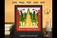 3D Christmas shadowbox svg template with layered Christmas at New York's Rockefeller Center design