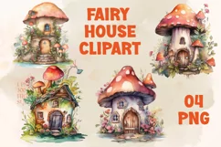 Watercolor Flower fairy house Clipart PNG Product Image 1