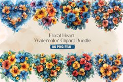 Floral heart watercolor clipart sublimation bundle Product Image 1