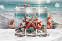 Coastal Starfish Tumbler PNG, Ocean Sublimation Design Product Image 1
