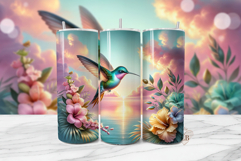 Hummingbird Tumbler Wrap Tropical Sunset Sublimation Product Image 1