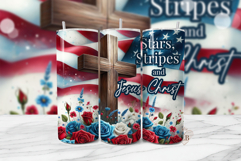 Stars Stripes and Jesus Christ Tumbler Sublimation PNG Product Image 1