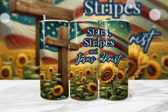 Sunflower Cross Tumbler Wrap PNG, Christian Patriotic PNG Product Image 1