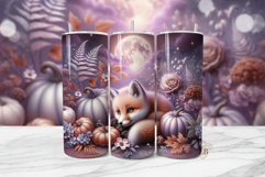 Fox and Pumpkin Tumbler Wrap Fall Sublimation PNG Product Image 1