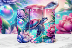 Sea Turtle Tumbler Sublimation PNG, 20oz Seamless Wrap Product Image 1