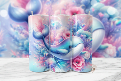Pastel Whale Tumbler Sublimation PNG, 20oz Seamless Wrap Product Image 1