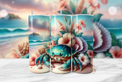 Tropical Crab Beach Tumbler Sublimation Design Product Image 1