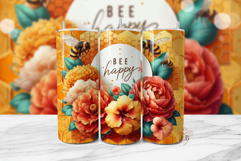 Bee Happy Floral and Honeycomb 20oz Skinny Tumbler PNG Product Image 1