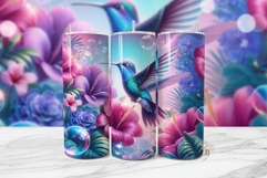 Hummingbird Tumbler PNG | Tropical Floral Wrap Design Product Image 1