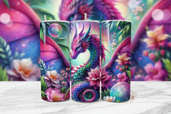 Fantasy Dragon Tumbler PNG | Floral Galaxy Wrap Design Product Image 1