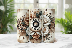 Coffee &amp; Chaos Sublimation Wrap PNG, 20oz Tumbler Wrap Product Image 1