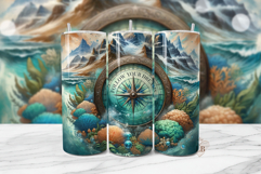 Compass Adventure Tumbler PNG | Nautical Sublimation Wrap Product Image 1