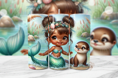 Mermaid And Otter Tumbler Wrap PNG Product Image 1
