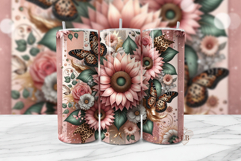 Blush Leopard Sunflower Tumbler PNG Product Image 1