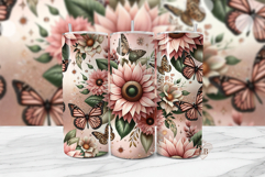 Blush Pink Sunflower Butterfly Tumbler PNG Product Image 1