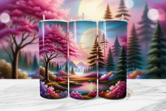 Seamless Forest Tumbler Wrap with Pink Blossom Tree Product Image 1