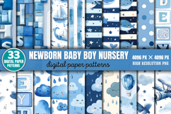 Newborn Baby Boy Nursery Digital Paper Background PNG Product Image 1