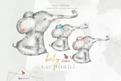 Baby Elephant Watercolor Clipart PNG Baby Shower 102 DXx Product Image 1