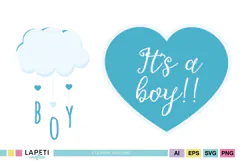 Coordinating baby boy announcement graphics in soft blue shades