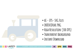 Baby scrapbook clipart with pastel train and nursery themed elements.