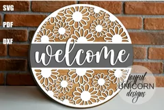 Daisy Welcome Sign SVG | Summer Welcome Door Hanger SVG Product Image 1