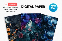 Night Flowers Digital Paper, Flowers Background Product Image 1