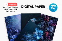 Night Flowers Digital Paper, Flowers Background Product Image 1