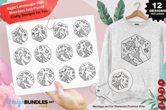Night Landscape Clipart Set With Mountain And Planet Product Image 1