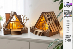 3D A-Frame House Nightlight Laser Cut | Miniature House SVG Product Image 1