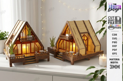 3D A-Frame House Nightlight Laser Cut | Miniature House SVG Product Image 1
