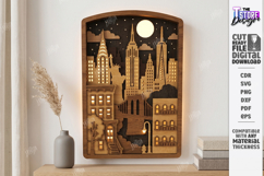 3D Layered Cityscape Night Light Laser Cut | Wall Lightbox Product Image 1