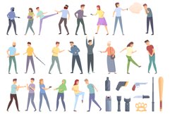 Self defense icons set cartoon vector. Adrenaline attack Product Image 1