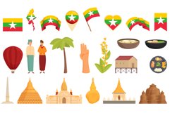 Myanmar icons set cartoon vector. Burma landmark Product Image 1