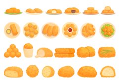 Croquette icons set cartoon vector. Baked ball Product Image 1