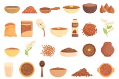 Buckwheat icons set cartoon vector. Agriculture cereal Product Image 1