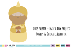 Sticker sheet preview with all 24 pastel nativity graphics from the NINA Collection.