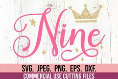 9th Birthday Girl SVG - Nine Princess Ninth 9 Birthday Girl Product Image 1