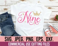 9th Birthday Girl SVG - Nine Princess Ninth 9 Birthday Girl Product Image 3
