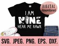 Dinosaur 9th Birthday Boy SVG - Nine Dinosaur Shirt Clipart Product Image 2