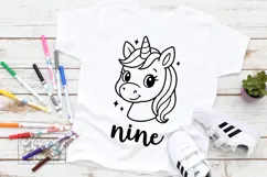 Nine Birthday Unicorn SVG - 9th Birthday Unicorn Shirt PNG Product Image 1