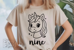 Nine Birthday Unicorn SVG - 9th Birthday Unicorn Shirt PNG Product Image 3