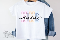 Nine Birthday Girl SVG - 9th Birthday Girl Varsity Font PNG Product Image 2
