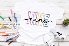 Nine Birthday Girl SVG - 9th Birthday Girl Varsity Font PNG Product Image 3