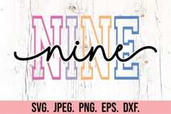 Nine Birthday Girl SVG - 9th Birthday Girl Varsity Font PNG Product Image 5
