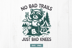 Funny Hiking Raccoon SVG PNG No Bad Trails Just Bad Knees Product Image 1
