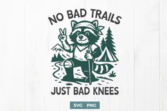Funny Hiking Raccoon SVG PNG No Bad Trails Just Bad Knees Product Image 1