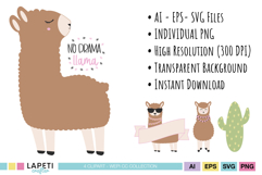 Cute alpaca graphics for party decorations and printable crafts