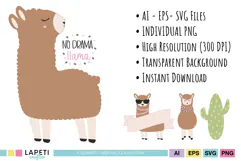 Cute alpaca graphics for party decorations and printable crafts