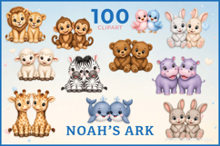Noah’s Ark Printable Clipart Bundle, Nursery Digital Paper Product Image 3